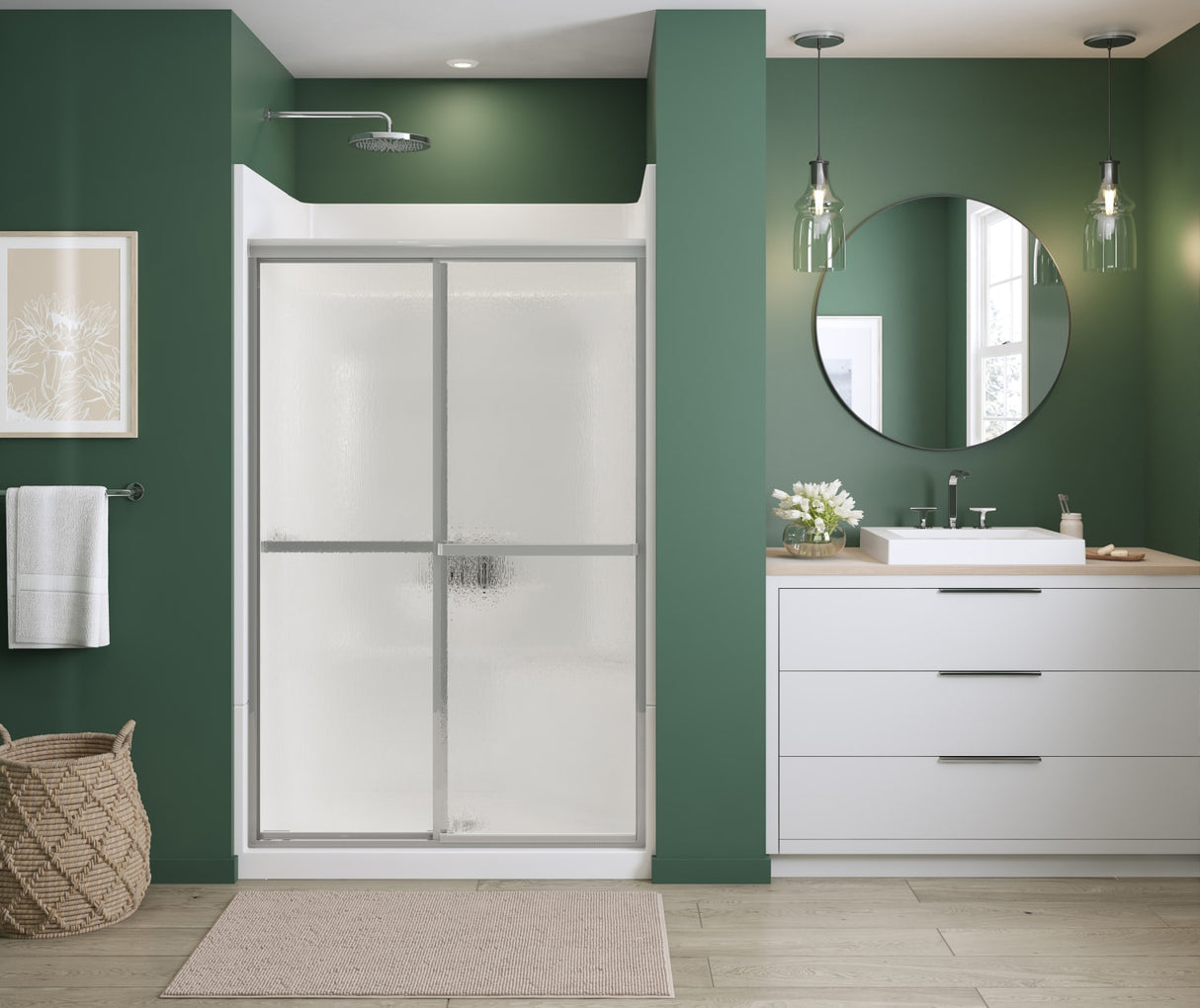 Polar 42-47 ½ in. x 68 in. Bypass Shower Door for Alcove Installation with Raindrop glass in Chrome