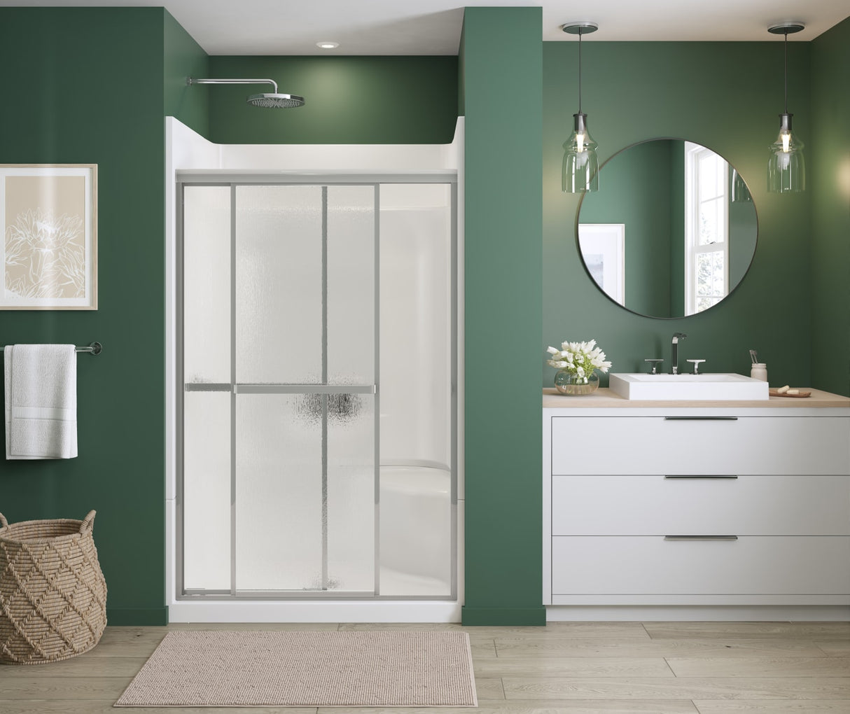 Polar 42-47 ½ in. x 68 in. Bypass Shower Door for Alcove Installation with Raindrop glass in Chrome