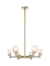 Matteo 6-light chandelier with swirl glass shades shown with full downrod and canopy