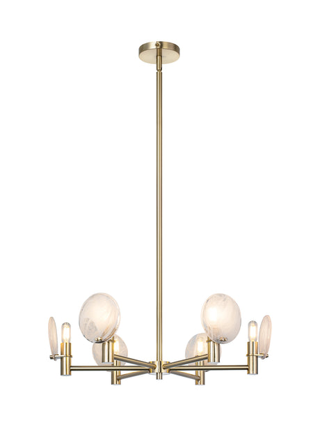 Matteo 6-light chandelier with swirl glass shades shown with full downrod and canopy