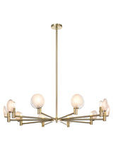Matteo 10-light chandelier with swirl glass shades shown with full downrod and canopy