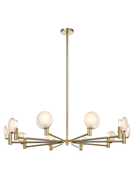 Matteo 10-light chandelier with swirl glass shades shown with full downrod and canopy