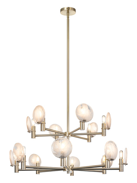 Matteo 14-light two-tier chandelier with swirl glass shades shown with full downrod and canopy