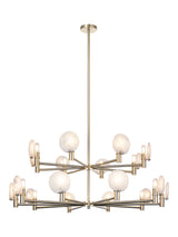 Matteo 18-light two-tier chandelier with swirl glass shades shown with full downrod and canopy