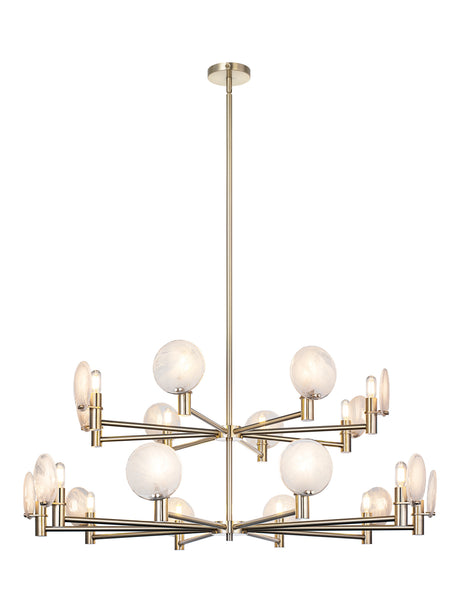 Matteo 18-light two-tier chandelier with swirl glass shades shown with full downrod and canopy