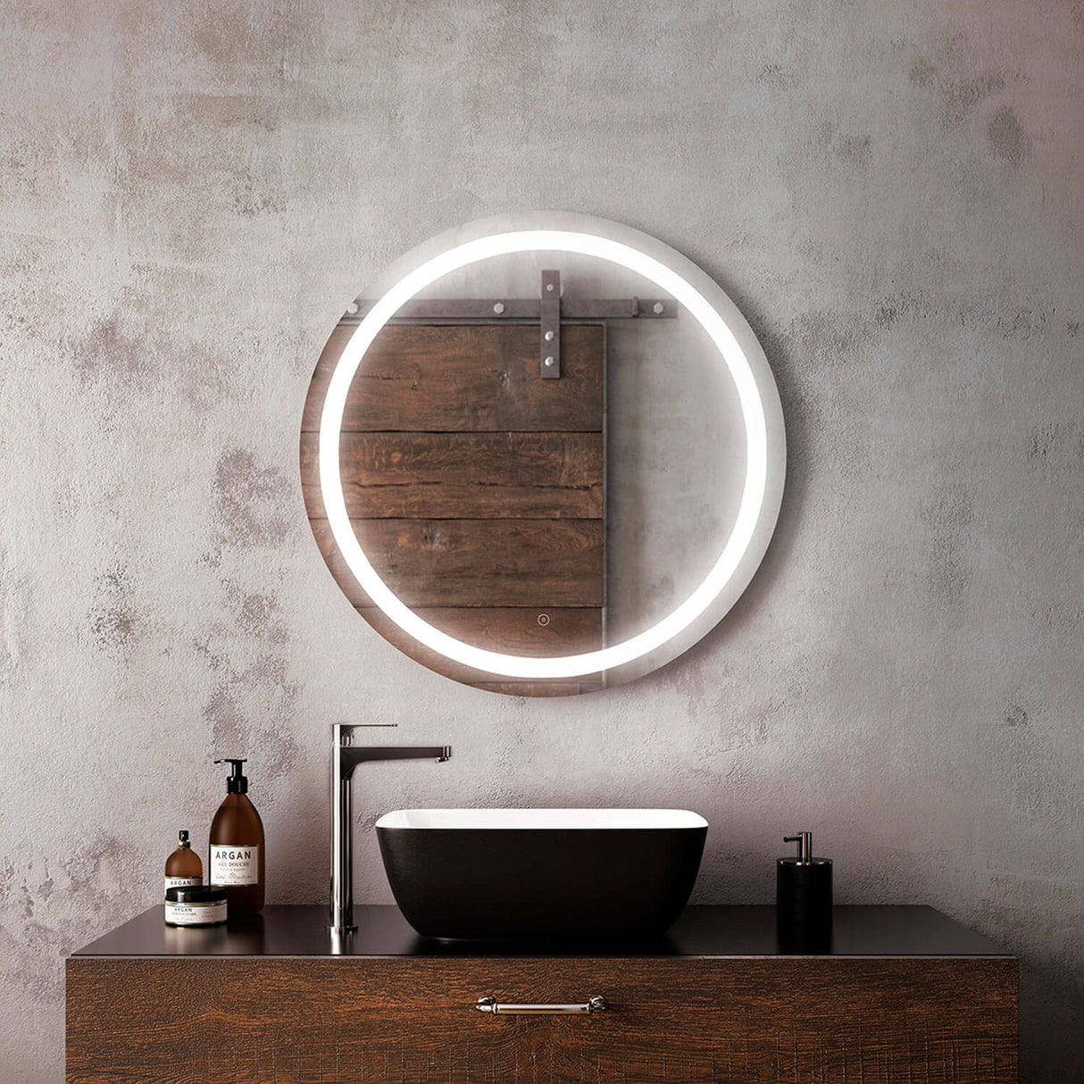 EFFECT Round LED Lighting Mirror 30 x 30 With Interior Frosted Strip and 2-Tones Touch Switch