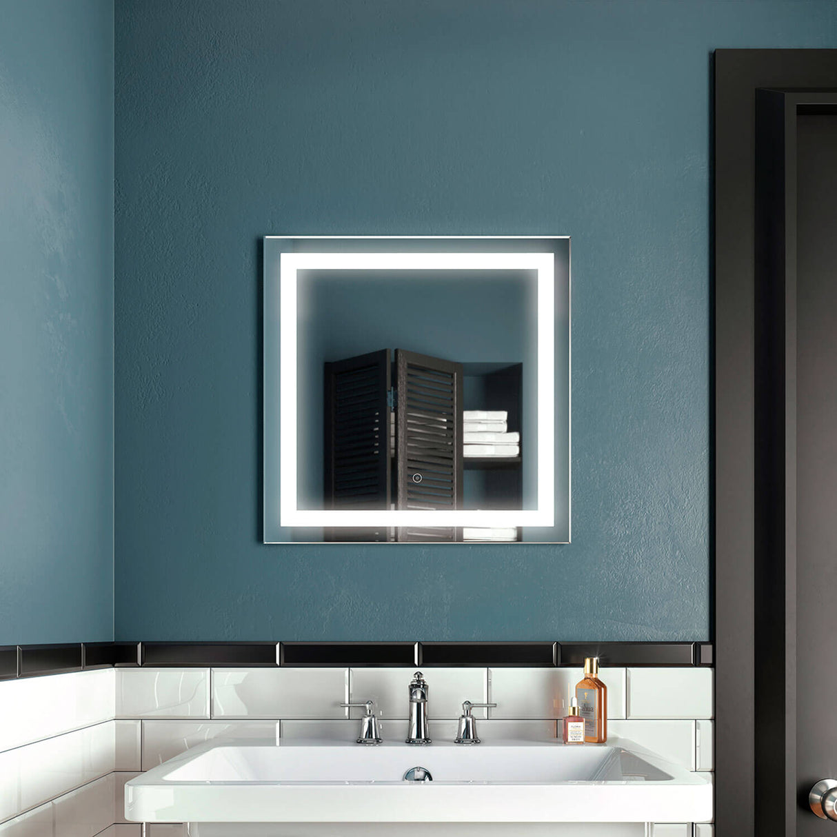 EFFECT Square LED Lighting Mirror 24 x 24 With Interior Frosted Strip and 2-Tones Touch Switch