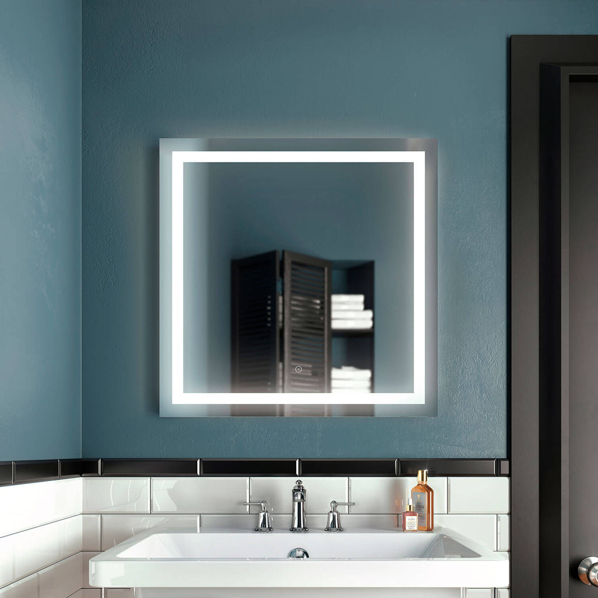 EFFECT Square LED Lighting Mirror 30 x 30 With Interior Frosted Strip and 2-Tones Touch Switch