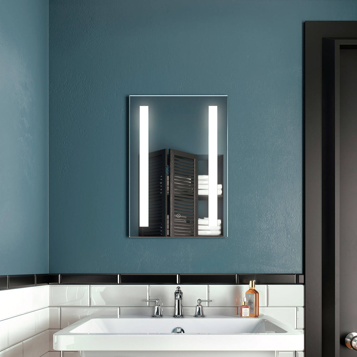BRILIA Rect. LED Lighting Mirror 18 x 26 With Frosted Vertical Bands Within and 2-Tones Touch Switch
