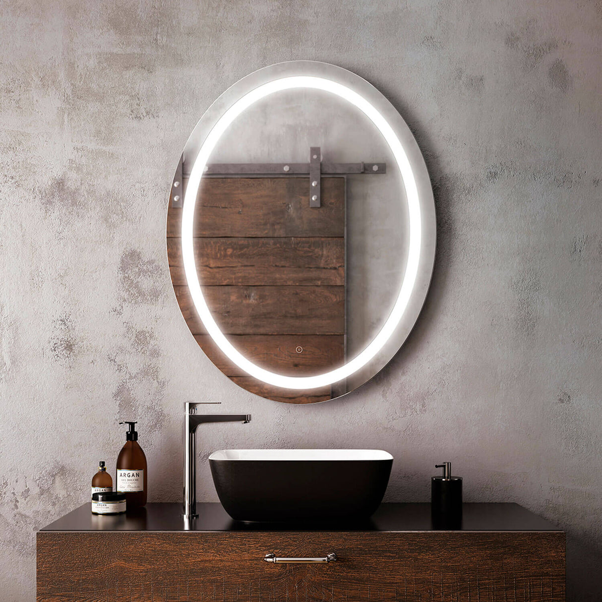 EFFECT Oval LED Lighting Mirror 30 x 38 With Interior Frosted Strip and 2-Tones Touch Switch
