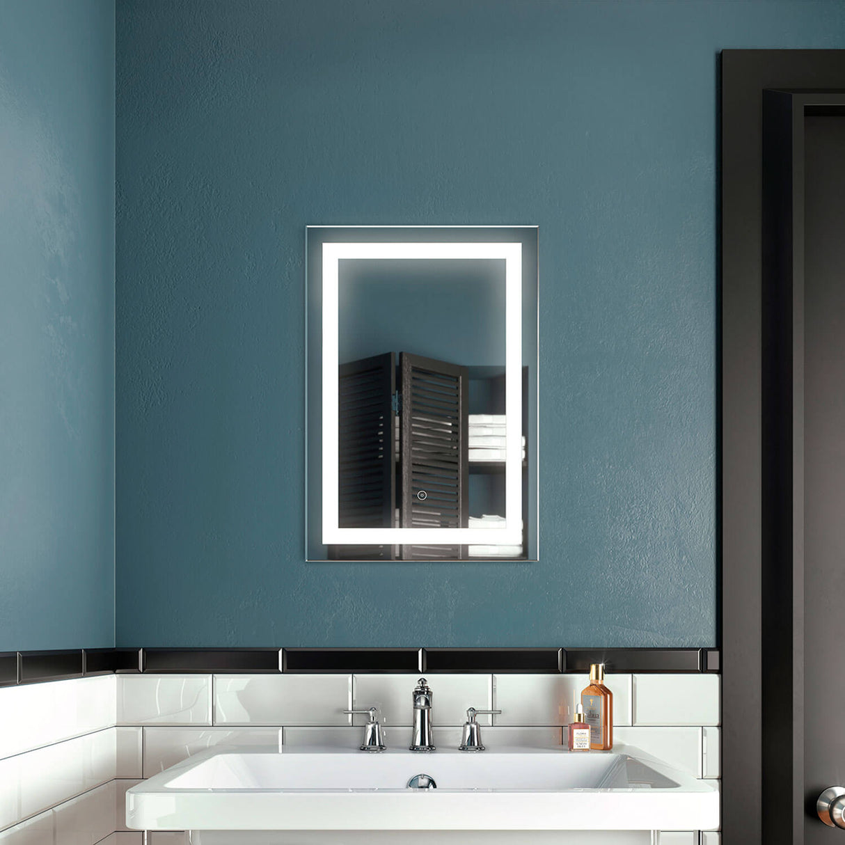 EFFECT Rectangle LED Lighting Mirror 18 x 26 With Interior Frosted Strip and 2-Tones Touch Switch