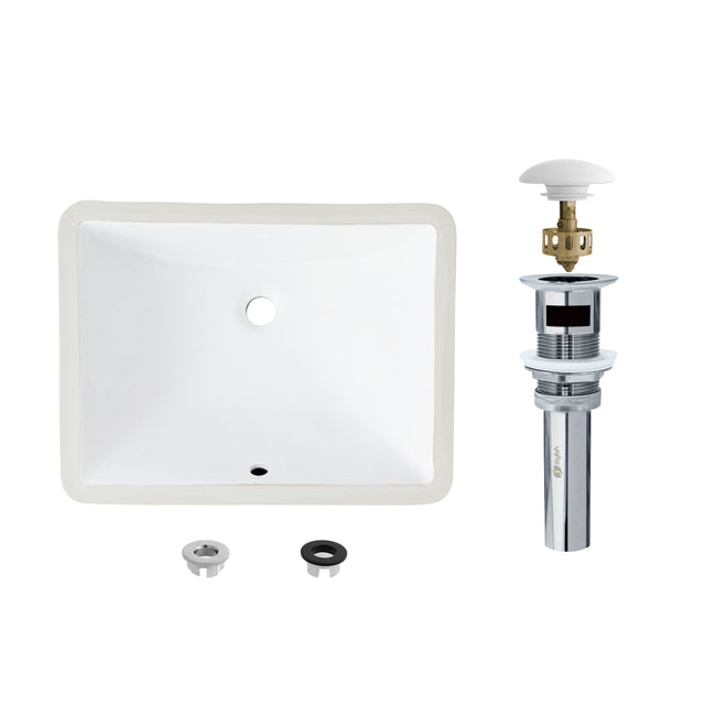 20.75" W x 15.5" D Porcelain Rectangular Undermount Bathroom Sink with Pop up Drain