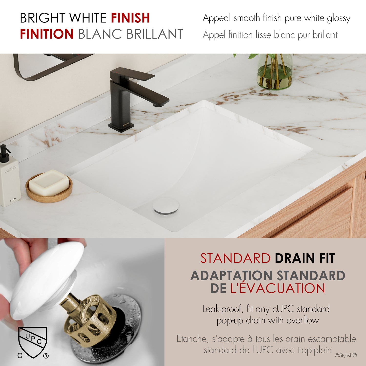 20.75" W x 15.5" D Porcelain Rectangular Undermount Bathroom Sink with Pop up Drain