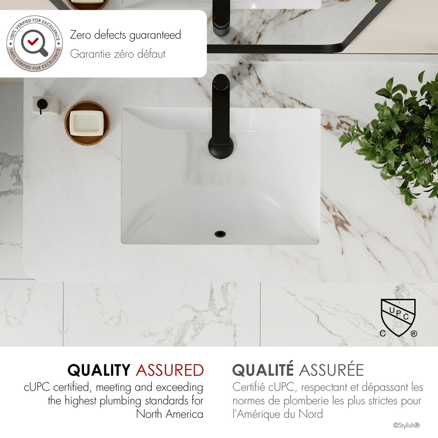 21.25" W x 14.5" D Porcelain Rectangular Undermount Bathroom Sink Set of 2