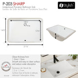 21.25" W x 14.5" D Porcelain Rectangular Undermount Bathroom Sink Set of 2