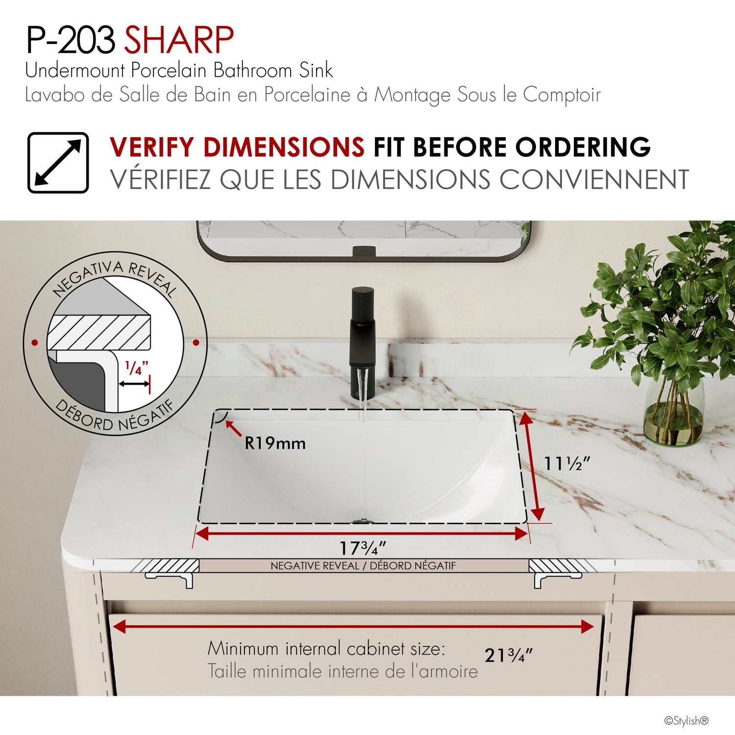 21.25" W x 14.5" D Porcelain Rectangular Undermount Bathroom Sink Set of 2