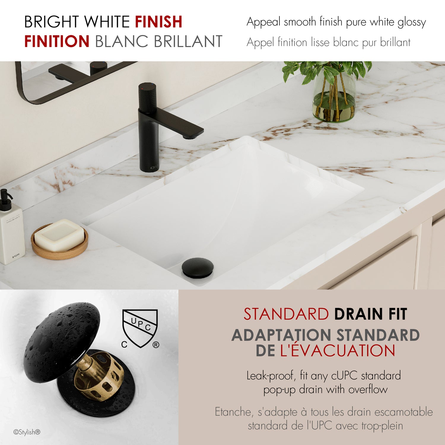 21.25" W x 14.5" D Porcelain Rectangular Undermount Bathroom Sink Set of 2