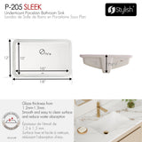 18" W x 12" D Porcelain Rectangular Undermount Bathroom Sink