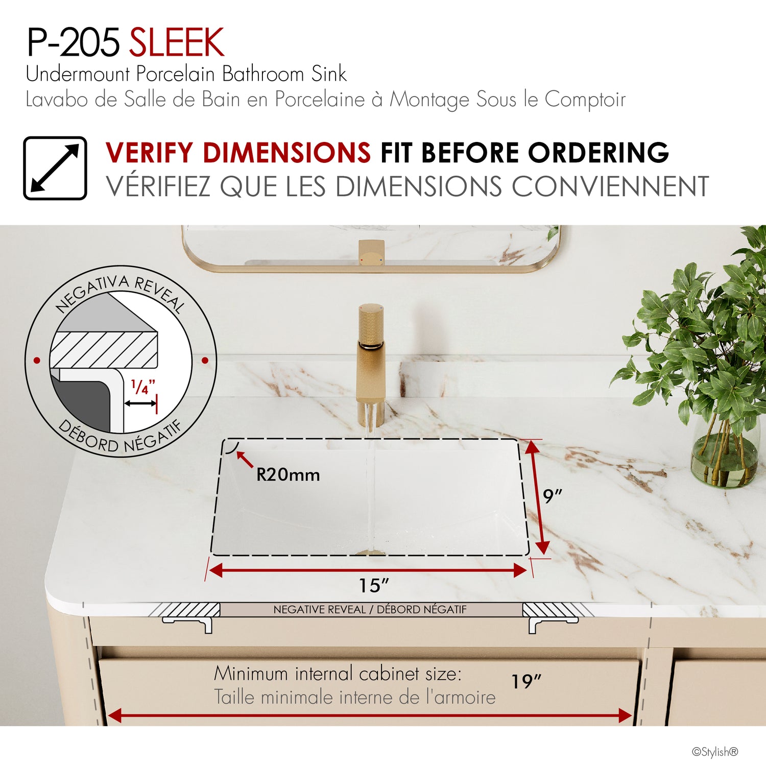 18" W x 12" D Porcelain Rectangular Undermount Bathroom Sink Set of 2