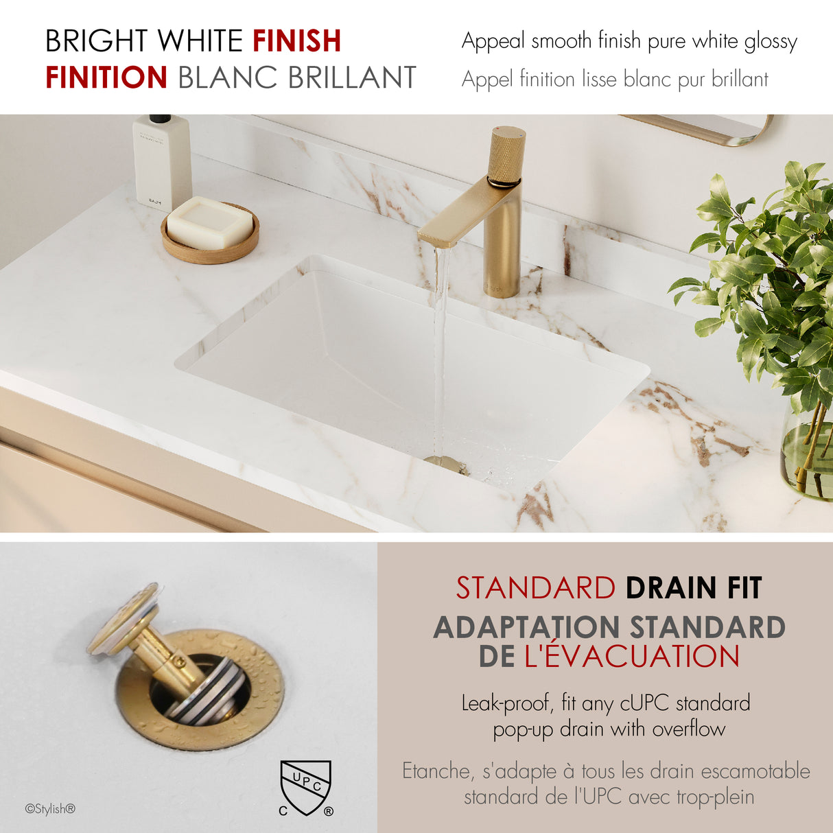 18" W x 12" D Porcelain Rectangular Undermount Bathroom Sink