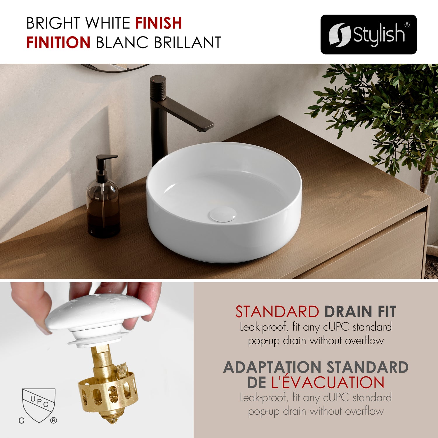 14.12" W Porcelain Round Vessel Sink