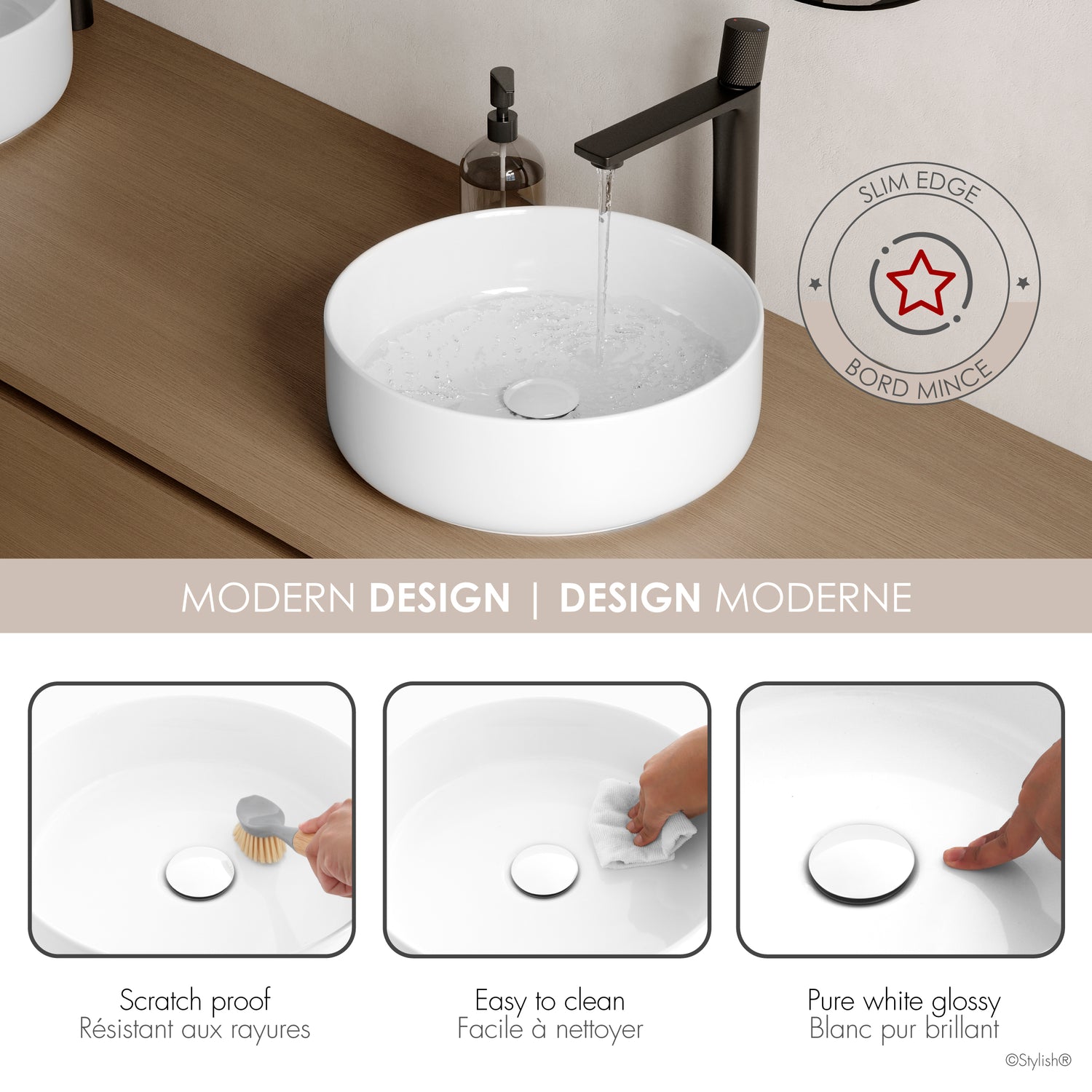 14.12" W Porcelain Round Vessel Sink