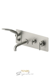 Wall mount tub faucet with retractable hose Bellacio-F brushed gold