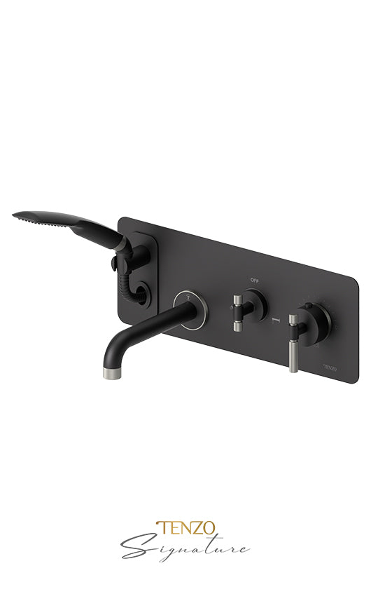 Wall mount tub faucet with retractable hose Bellacio-F brushed gold