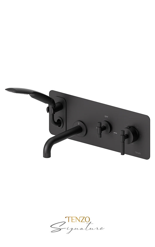 Wall mount tub faucet with retractable hose Bellacio-F brushed gold