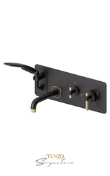 Wall mount tub faucet with retractable hose Bellacio-F brushed gold