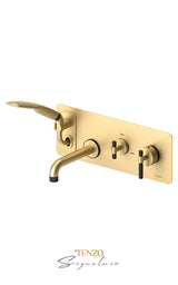 Wall mount tub faucet with retractable hose Bellacio-F brushed gold