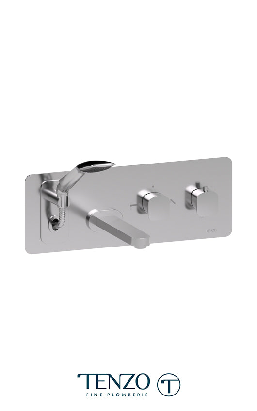 Wall mount tub faucet with retractable hose Delano