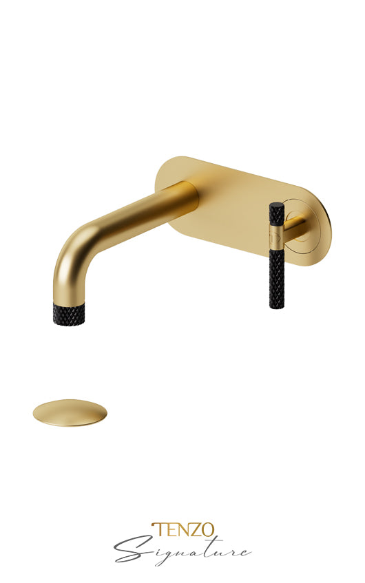 Wall mount lavatory faucet with (overflow) drain Bellacio-C brushed gold