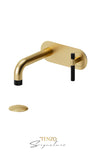 Wall mount lavatory faucet with (overflow) drain Bellacio-C brushed gold
