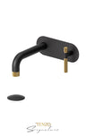 Wall mount lavatory faucet with (overflow) drain Bellacio-C brushed gold
