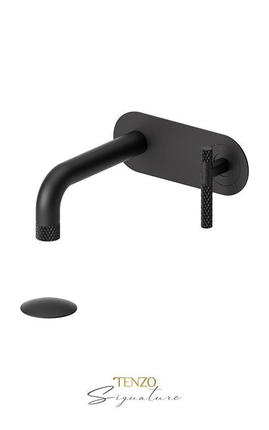 Wall mount lavatory faucet with (overflow) drain Bellacio-C brushed gold