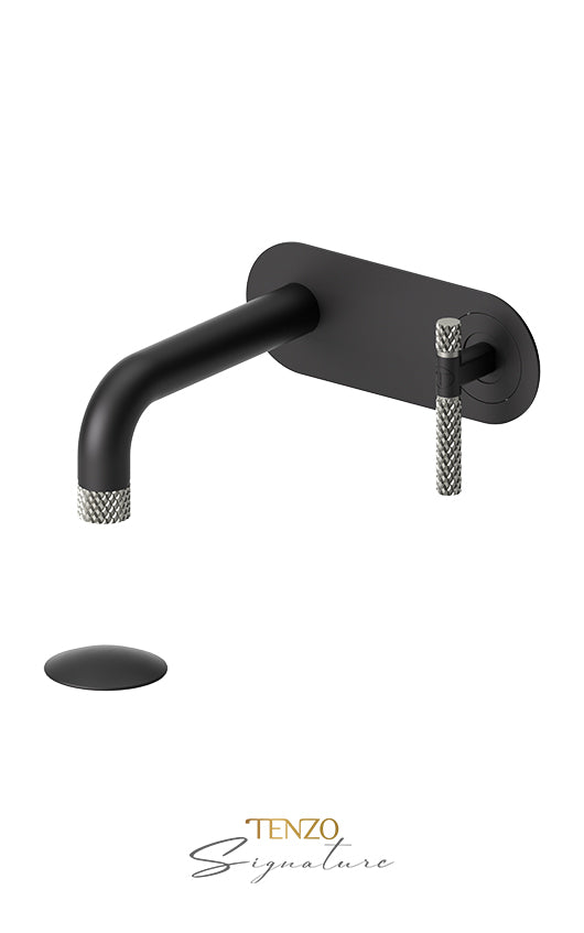 Wall mount lavatory faucet with (overflow) drain Bellacio-C brushed gold