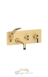 Wall mount tub faucet with retractable hose Bellacio-C brushed gold
