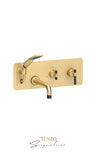 Wall mount tub faucet with retractable hose Bellacio-C brushed gold