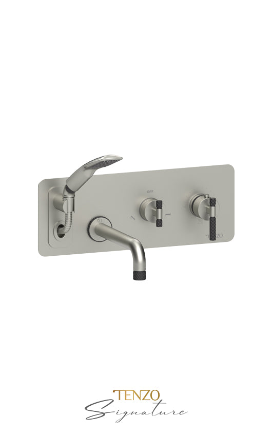Wall mount tub faucet with retractable hose Bellacio-C brushed gold