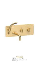 Wall mount tub faucet with retractable hose Bellacio-C brushed gold