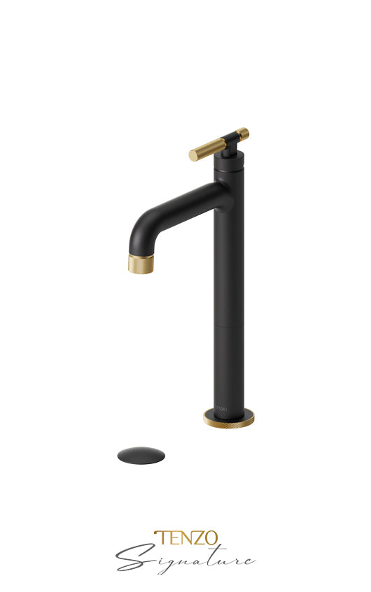 Tall single lavatory faucet with (overflow) drain Bellacio-F brushed gold