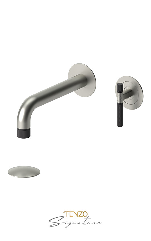 Wall mount lavatory faucet with (overflow) drain Bellacio-F brushed gold