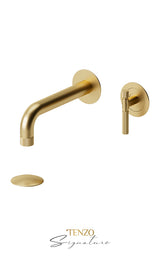 Wall mount lavatory faucet with (overflow) drain Bellacio-F brushed gold