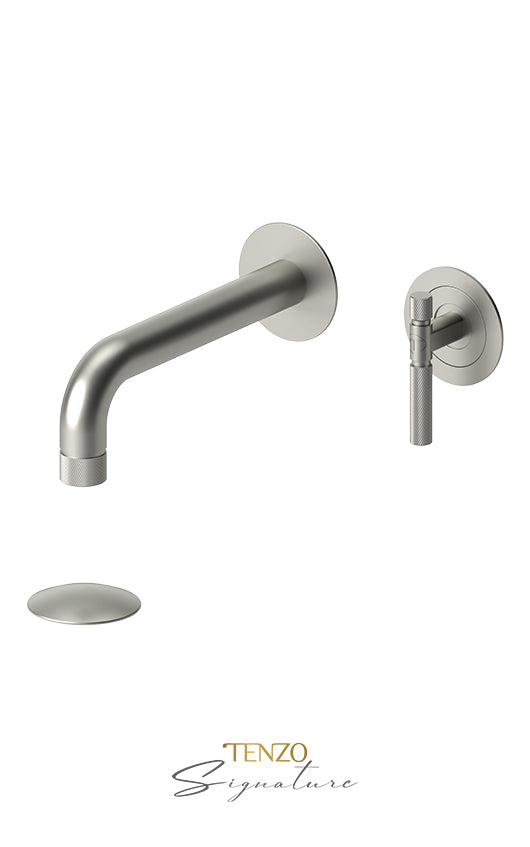 Wall mount lavatory faucet with (overflow) drain Bellacio-F brushed gold