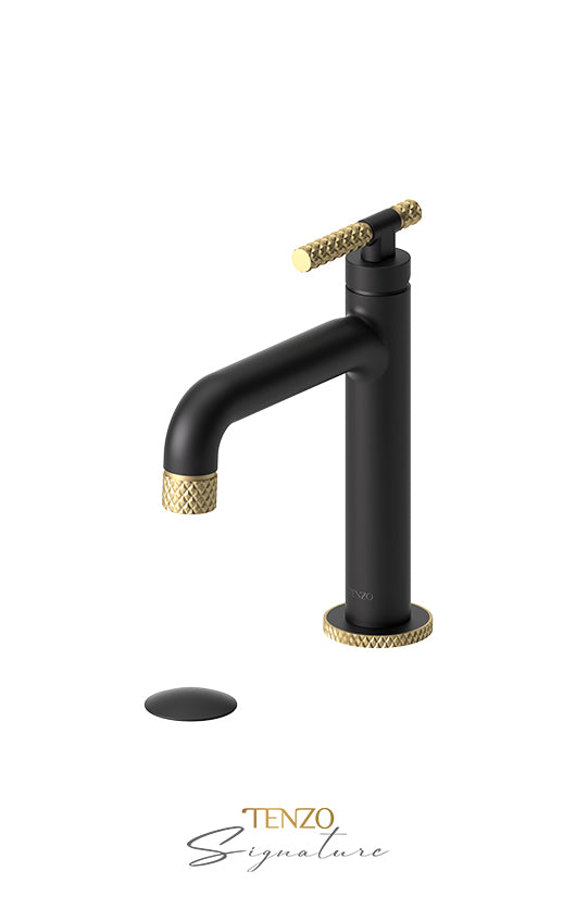 Single hole lavatory faucet with (overflow) drain Bellacio-C brushed gold