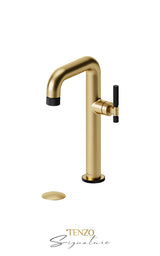 Tall single lavatory faucet with (overflow) drain Bellacio-F brushed gold