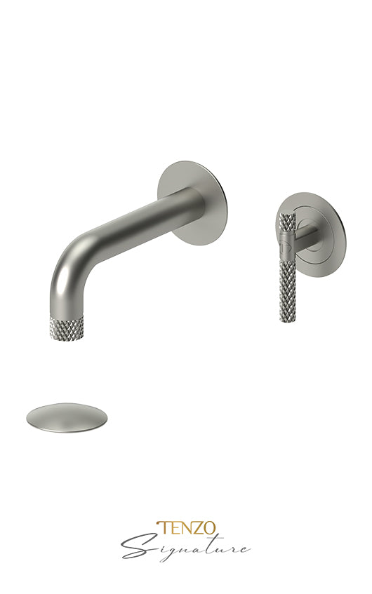 Wall mount lavatory faucet with (overflow) drain Bellacio-C brushed gold