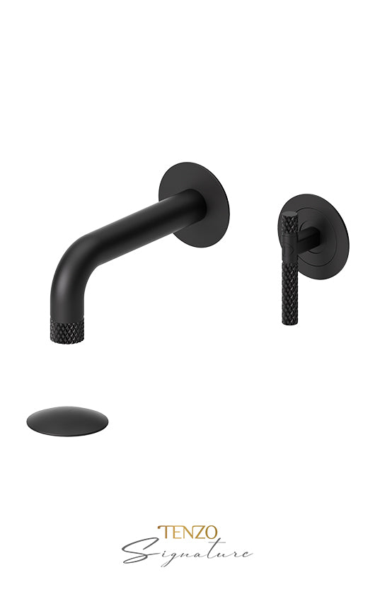Wall mount lavatory faucet with (overflow) drain Bellacio-C brushed gold
