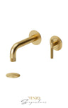 Wall mount lavatory faucet with (overflow) drain Bellacio-C brushed gold